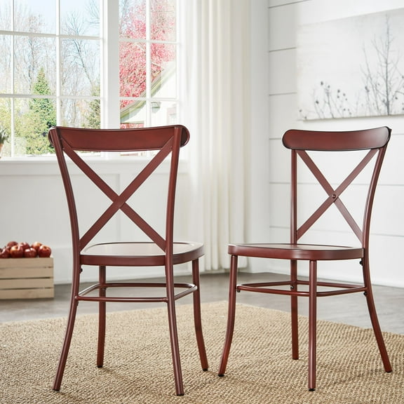 Weston Home Perry X-Back Metal Dining Chairs, Set of Two, Antique Berry