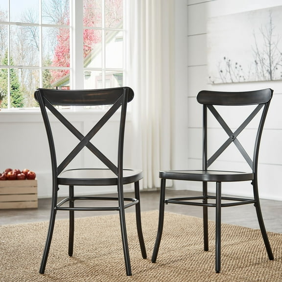 Weston Home Perry X-Back Metal Dining Chairs, Set of Two, Antique Black