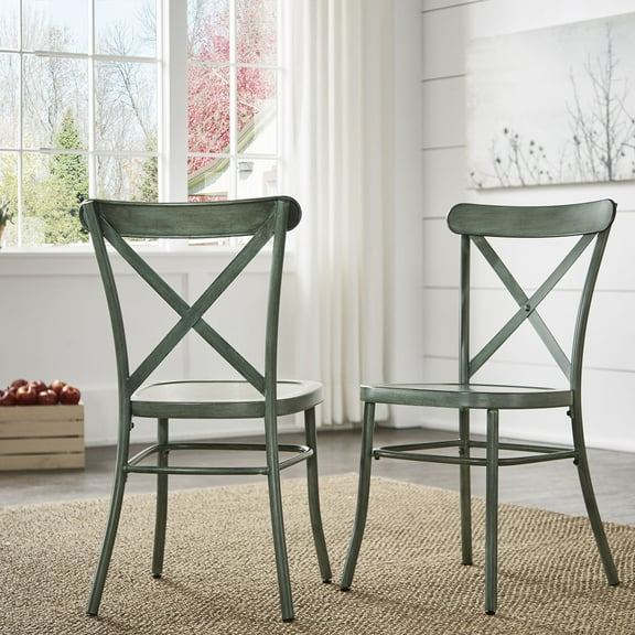 Weston Home Perry X-Back Metal Dining Chairs, Set of Two, Antique Sage