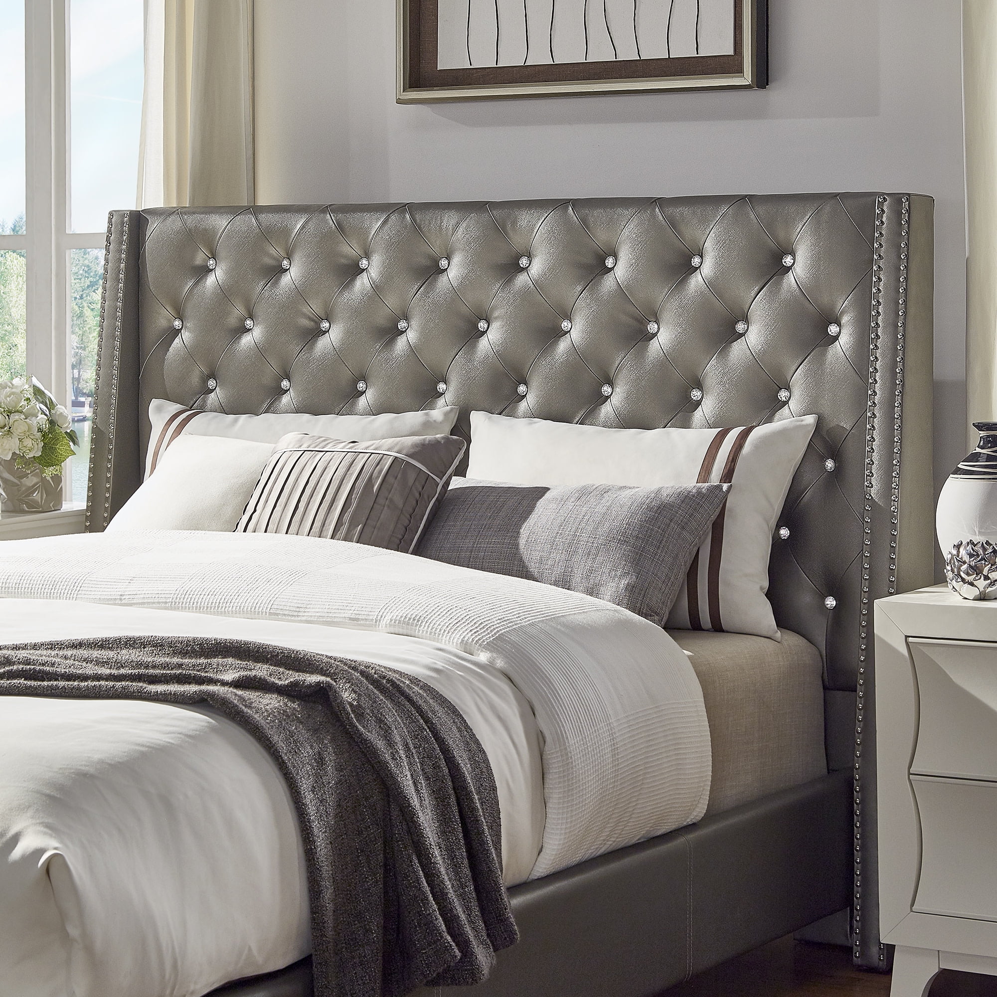 Gray leather headboard king discount