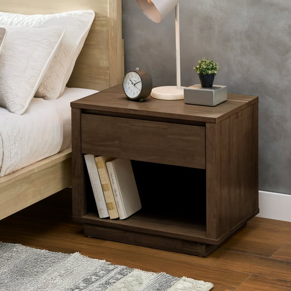 Weston Home Potrero Danish-Inspired Modern 1-Drawer Nightstand, Walnut Finish