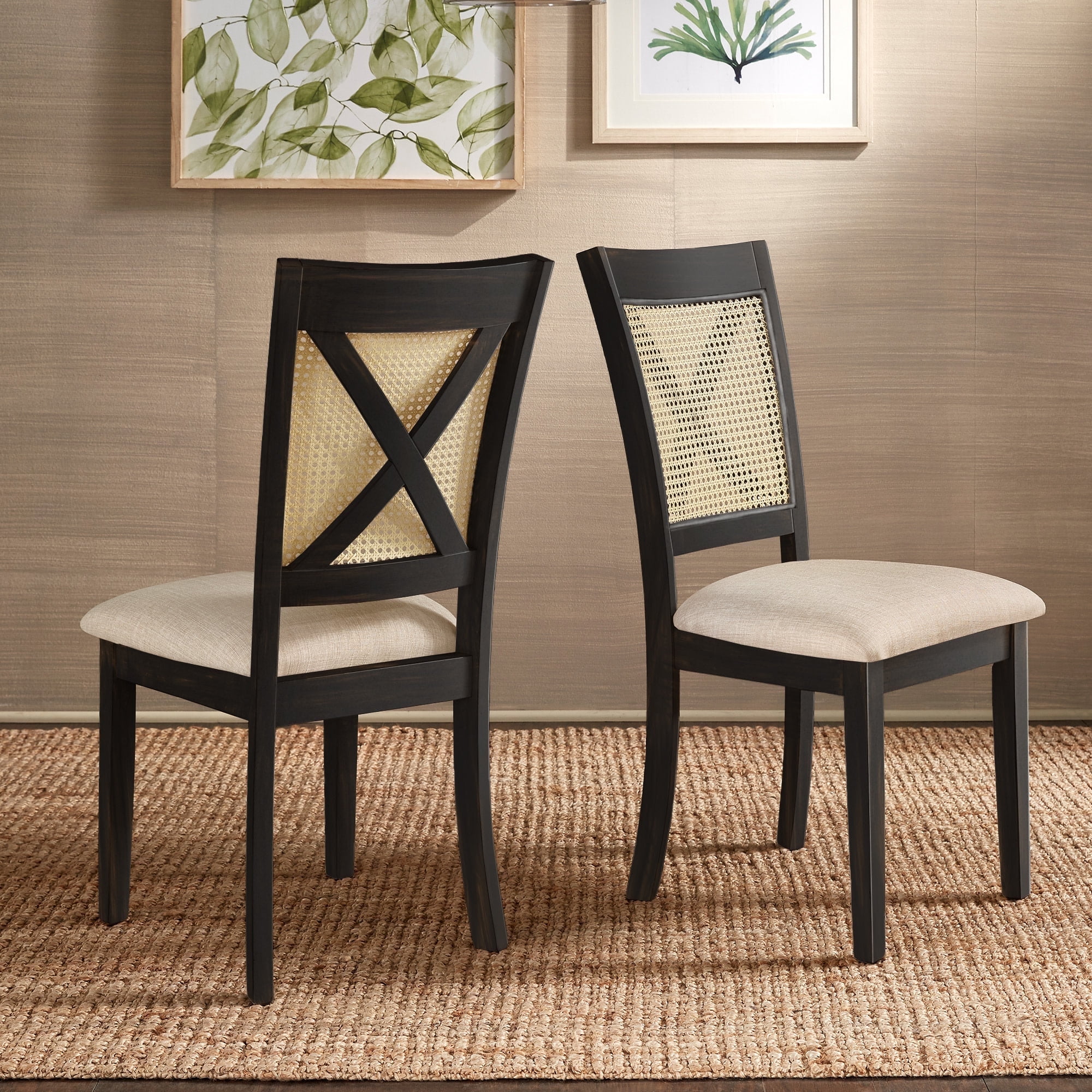 Weston Home Pulukan Cane x-Back Dining Chair (Set of 2), Antique