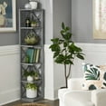 thumbnail image 1 of Weston Home Rebecca X-Frame 5-Shelf Wood Corner Bookcase, Grey, 1 of 6