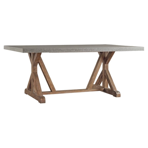Weston Home Rustic Rectangular Concrete Top Dining Table, Brown Finish