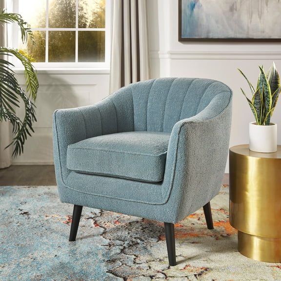 Weston Home Rhyl Mid-Century Modern Channel-Tufted Accent Chair, Blue