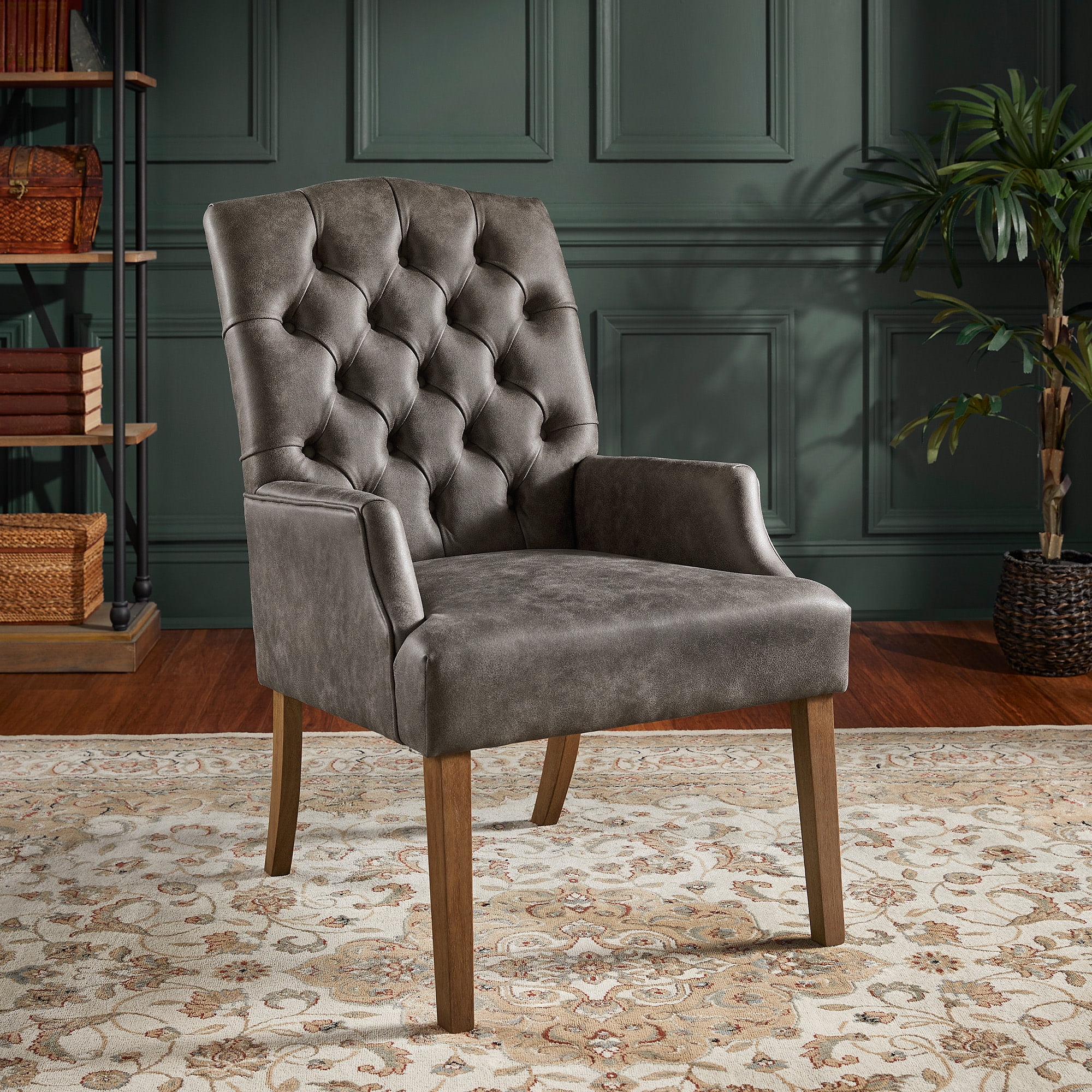 Weston Home Ridgemere Light Distressed Natural Finish Polished Microfiber Tufted Dining Chair, Gray Polished Microfiber