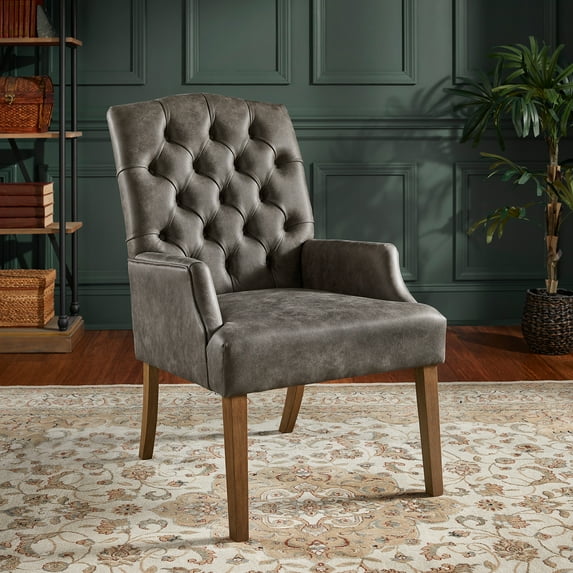 Weston Home Ridgemere Light Distressed Natural Finish Polished Microfiber Tufted Dining Chair, Gray Polished Microfiber