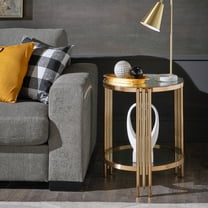 Weston Home Riga Champagne Gold Finish Textured Glass End Table