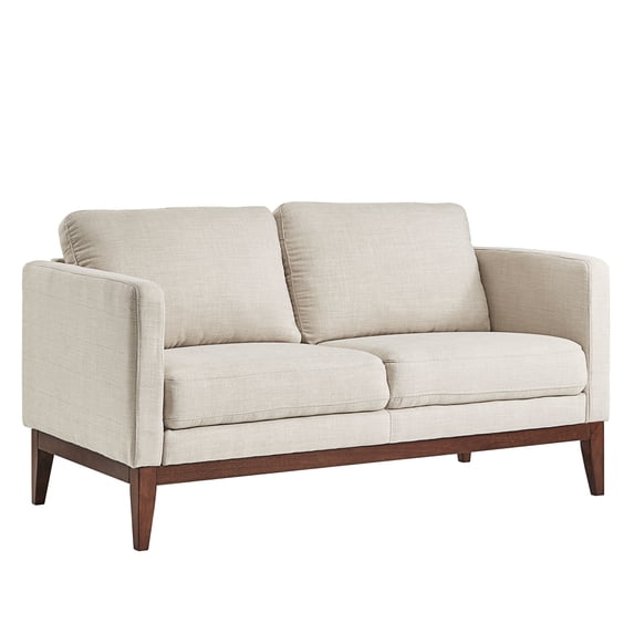 Weston Home Riley Linen Upholstered Loveseat with Wood Legs, Beige