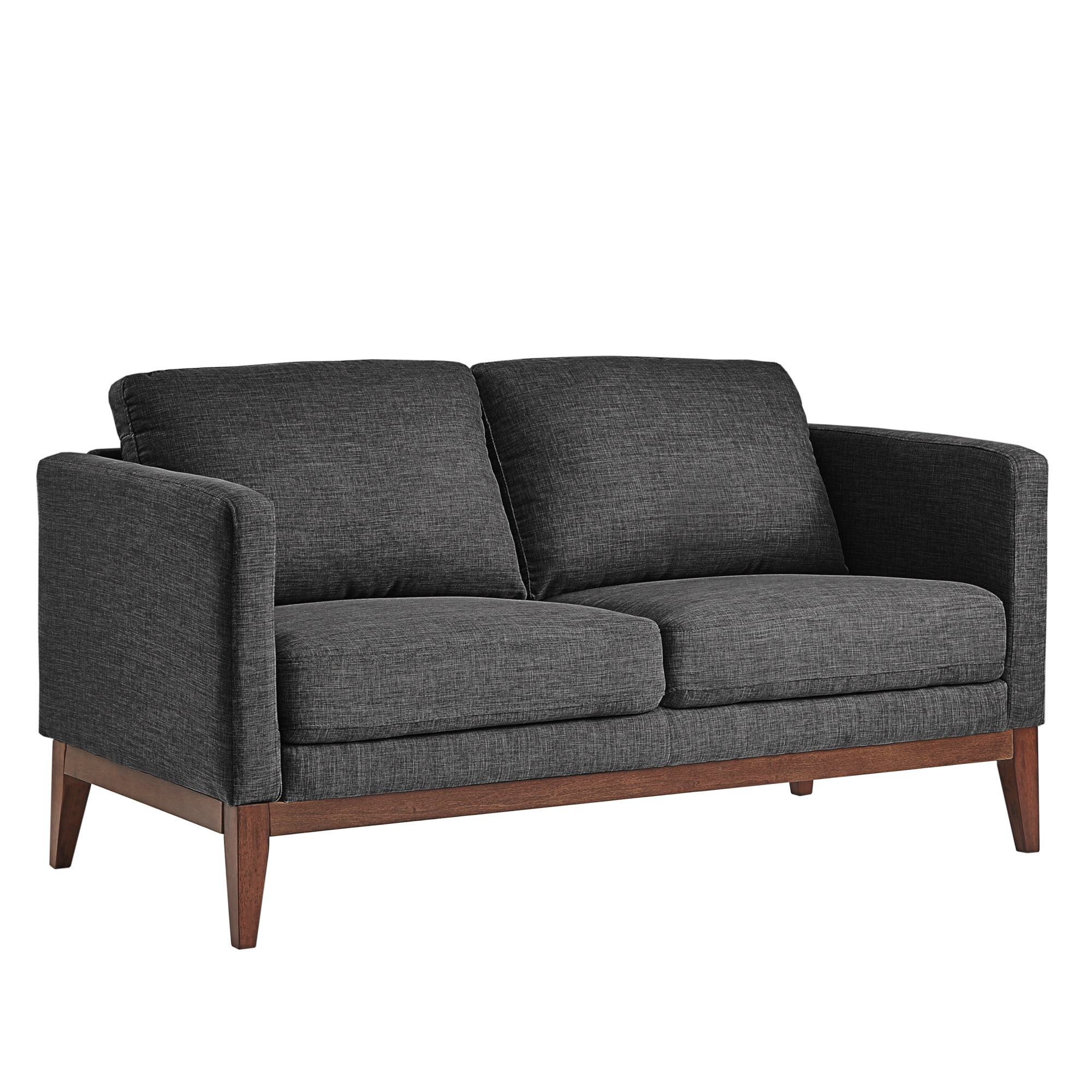 Weston Home Riley Linen Upholstered Loveseat with Wood Legs, Dark Grey