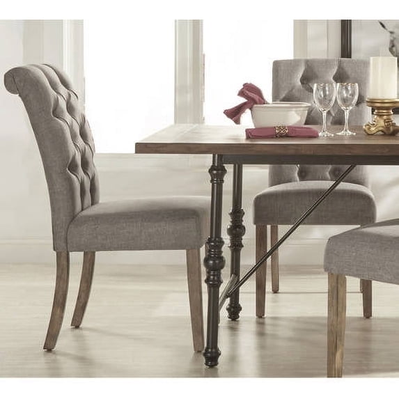Weston Home Rolled Top Tufted Dining Chair, Set of 2, Grey Linen