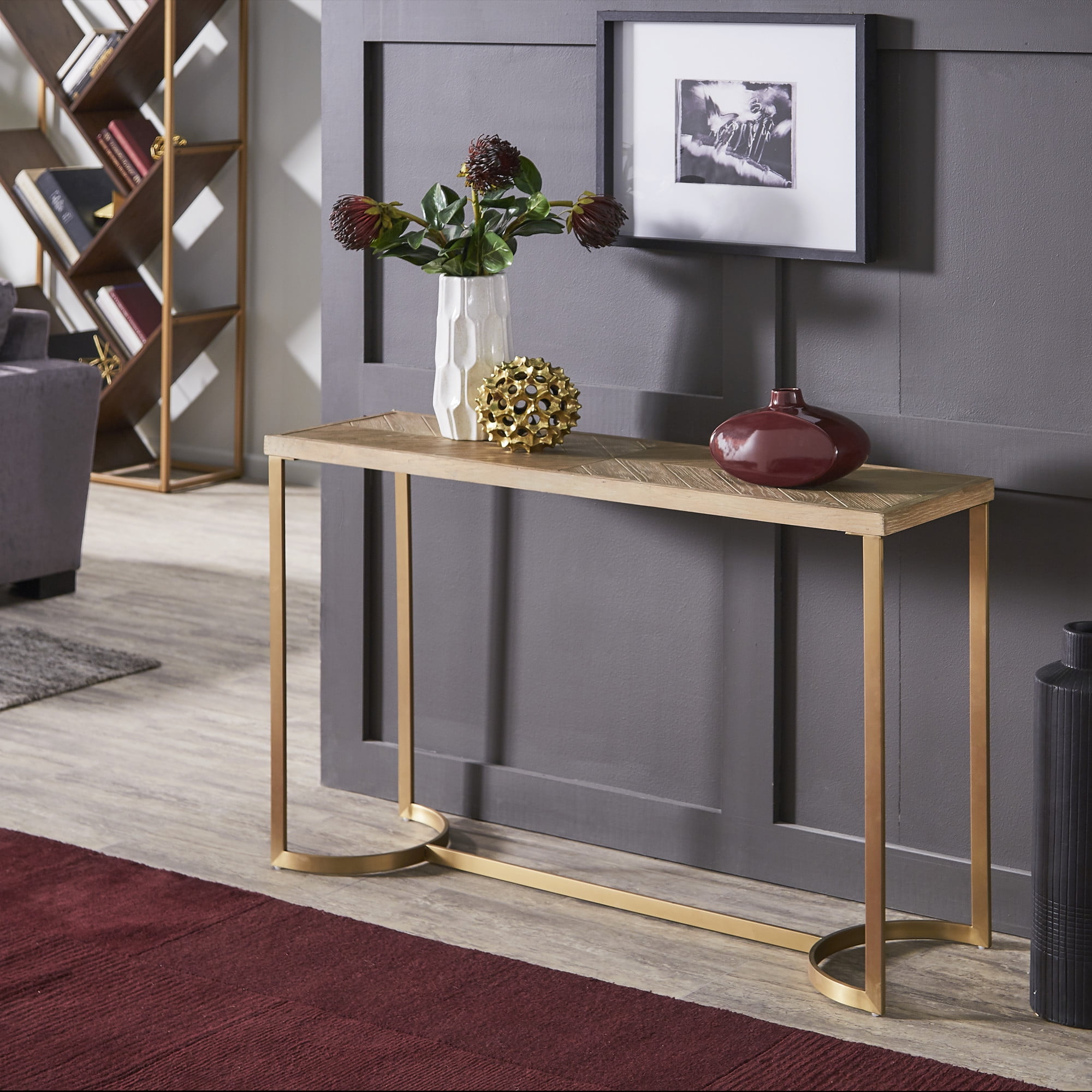 Wood gold console table discount