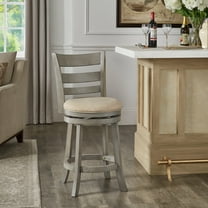 Weston Home Shapel Ladder Back 24"H Swivel Counter Height Stool, Antique Grey Finish, Beige Linen