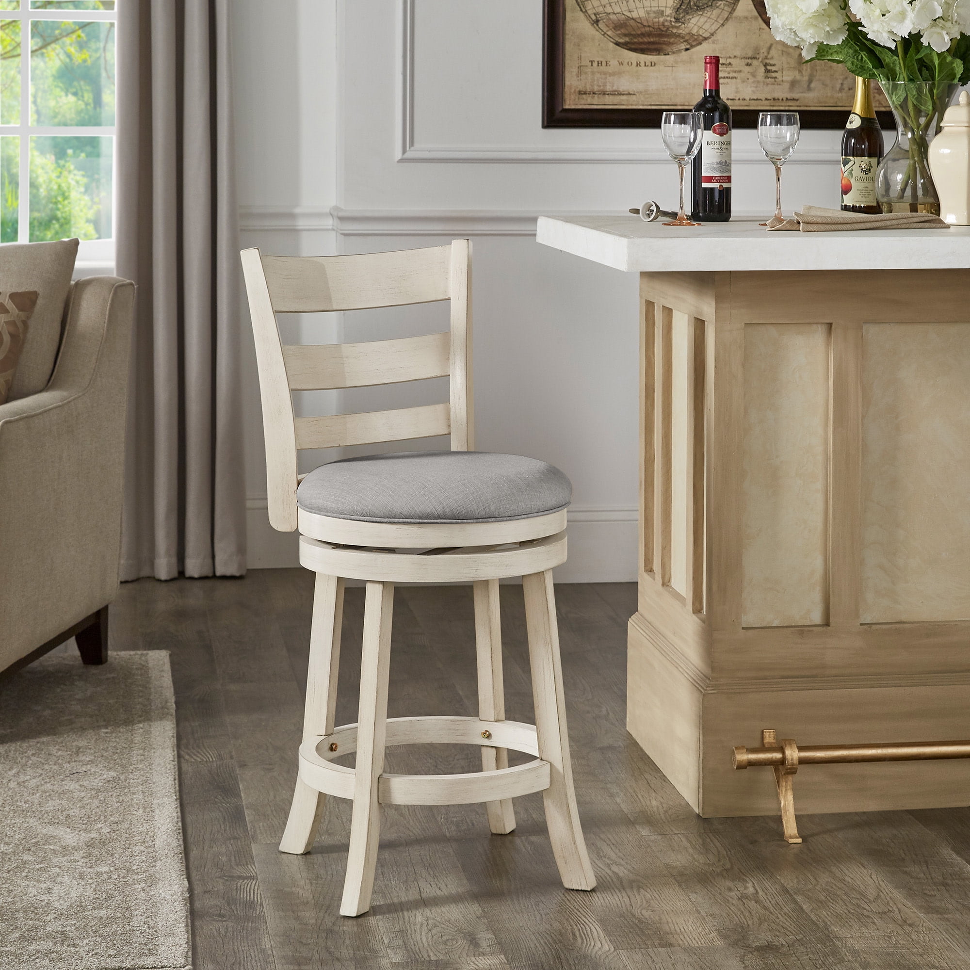 Weston Home Shapel Ladder Back 24"H Swivel Counter Height Stool