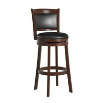 Weston Home Shapel Swivel 29-inch Cushion Back Bar Stool, Black Faux Leather, Cherry