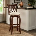 thumbnail image 1 of Weston Home Shapel Swivel Cherry Finish Bar Stool, Beige Linen, 1 of 6