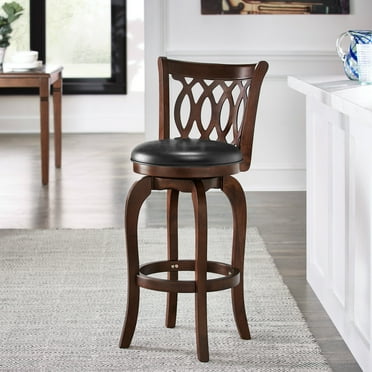 Weston Home Shapel Swivel Cherry Finish Bar Stool, Black Vinyl