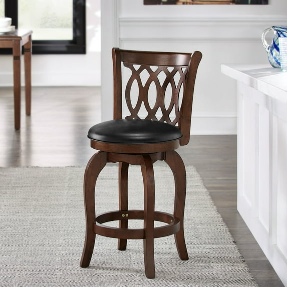 Weston Home Shapel Round Swivel Scroll Back 24" Counter Height Stool, Cherry/Black