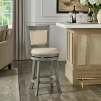 Weston Home Shapel Upholstered Back Swivel Stool, 24" Counter Height, Antique Grey Finish, Beige Linen
