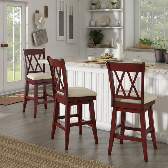 Weston Home Sheena Double X Back 24-inch Counter Height Wood Swivel Stool, Antique Berry Red