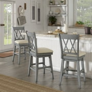 Weston Home Sheena Double X Back 24-inch Counter Height Wood Swivel Stool, Antique Grey
