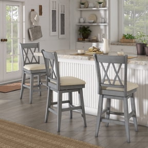 Weston Home Sheena Double X Back 24-inch Counter Height Wood Swivel Stool, Antique Grey