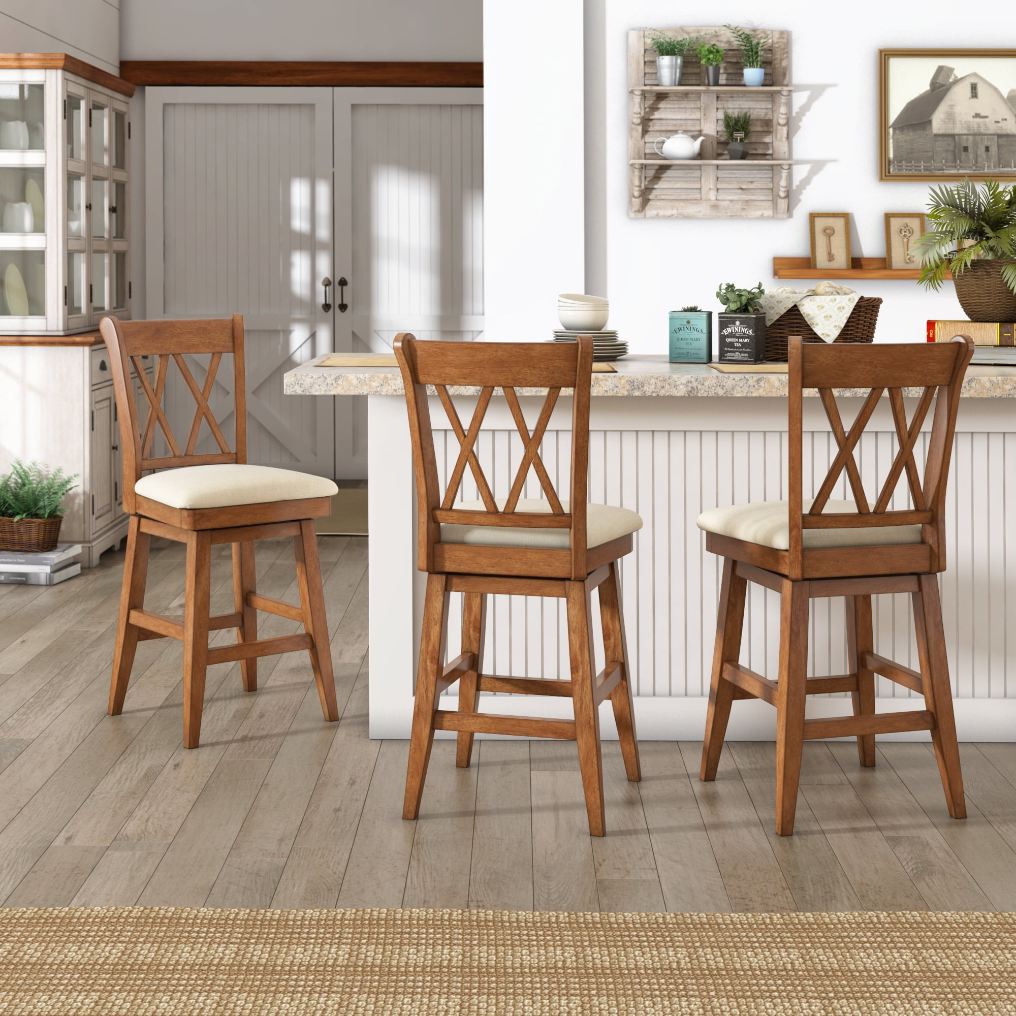 Weston Home Sheena Double X Back 24-inch Counter Height Wood Swivel Stool, Antique Oak