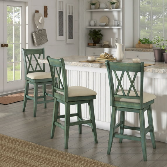 Weston Home Sheena Double X Back 24-inch Counter Height Wood Swivel Stool, Antique Sage
