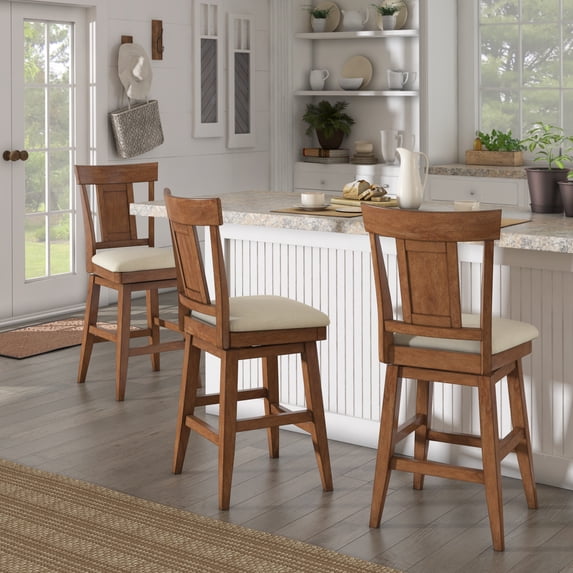 Weston Home Sheena Farmhouse Square Swivel Panel Back 24" Counter Height Stool, Oak
