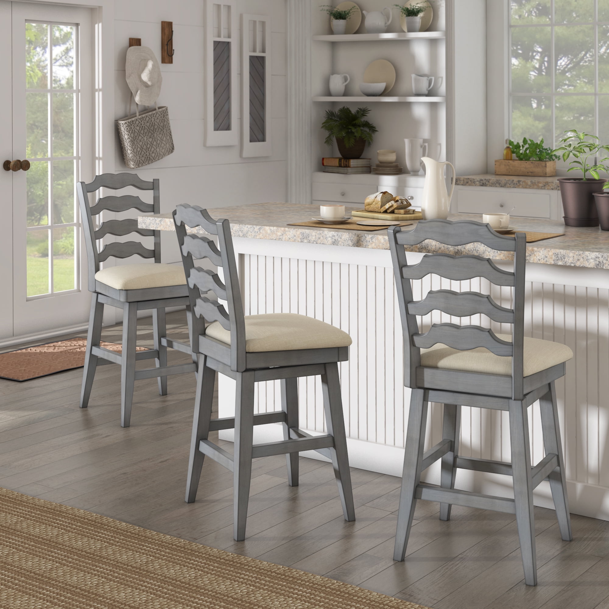 Weston Home Sheena French Ladder Back 24-inch Counter Height Swivel Stool, Multiple Finishes
