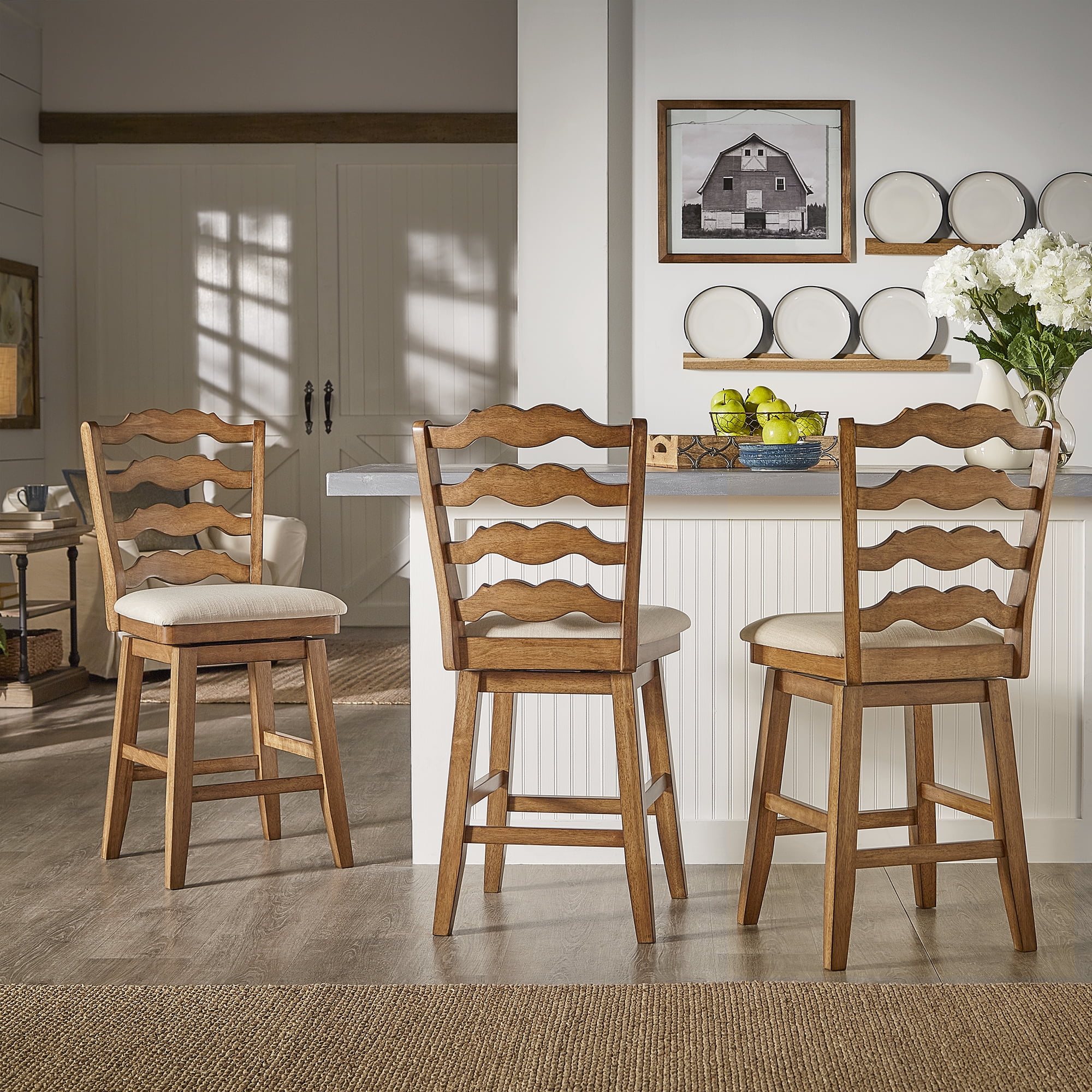 Weston Home Sheena Ladder Back 24" Wood Swivel Counter Stool, Antique Oak