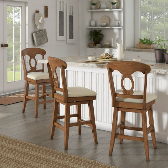 Weston Home Sheena Napoleon Back 24-inch Counter Height Wood Swivel Stool, Antique Oak