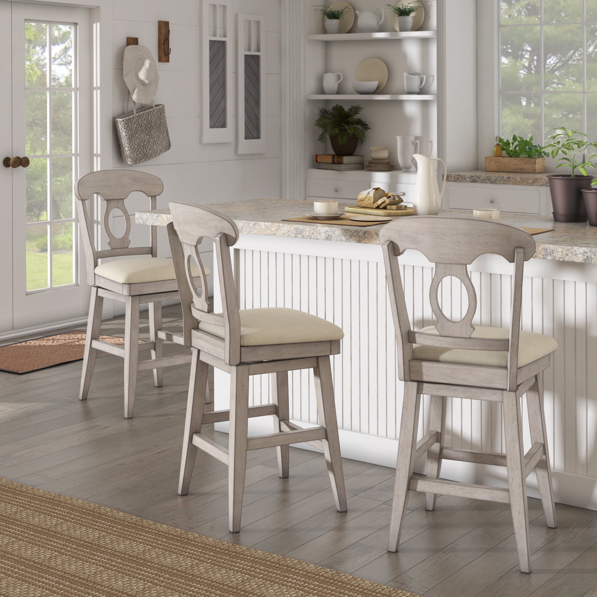 Weston Home Sheena Napoleon Back 24-inch Counter Height Wood Swivel Stool, Antique White