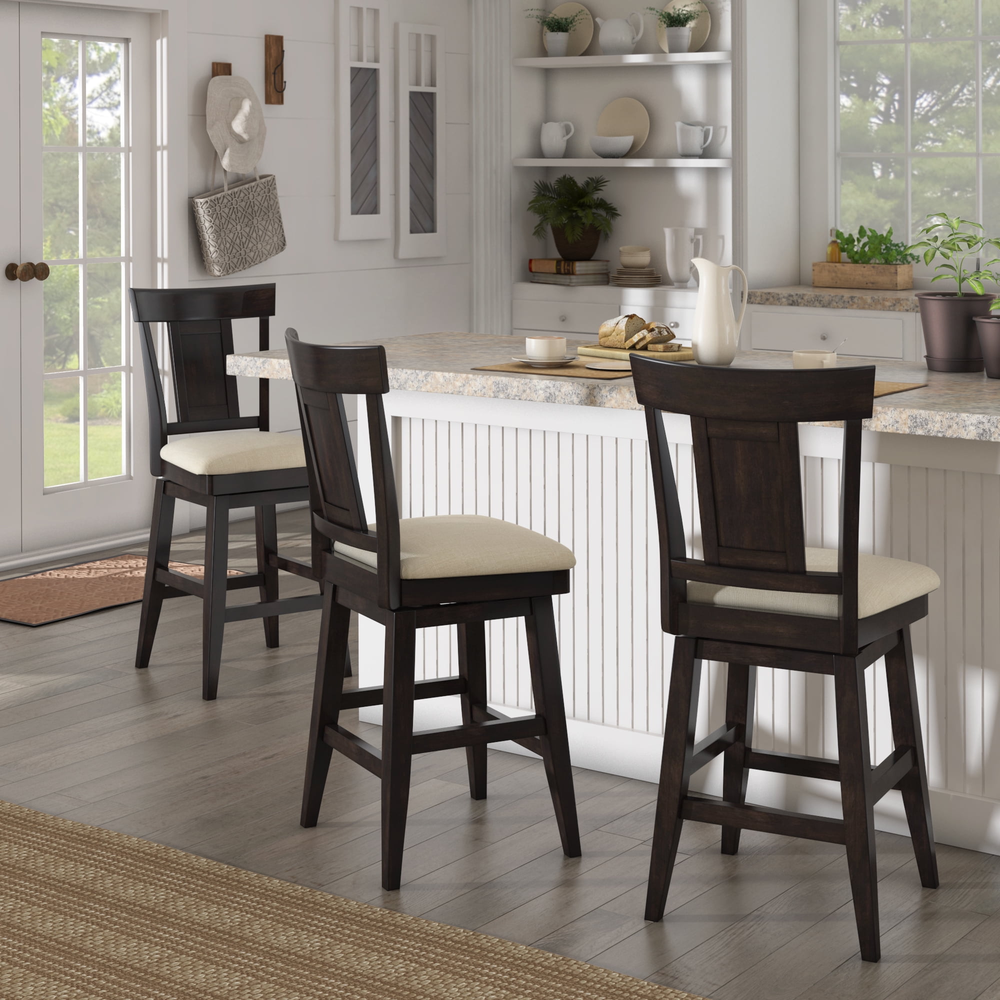 Weston Home Sheena Farmhouse Square Swivel Panel Back 24" Counter Height Stool, Antique Black
