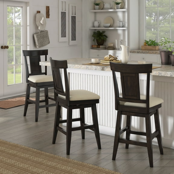 Weston Home Sheena Farmhouse Square Swivel Panel Back 24" Counter Height Stool, Antique Black