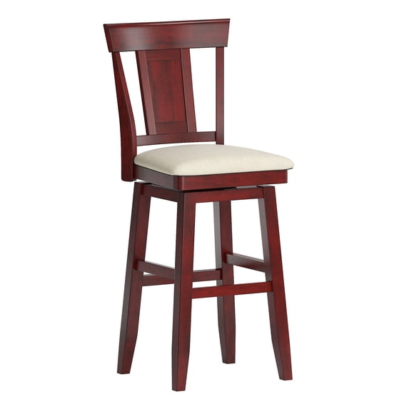 Weston Home Sheena Panel Back Bar Height Wood Swivel Stool, Antique Berry
