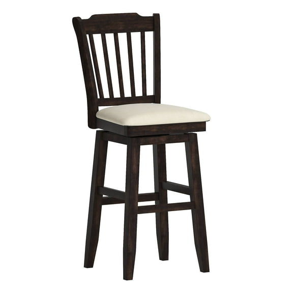 Weston Home Sheena Slat Back Bar Height Wood Swivel Stool, Antique Black