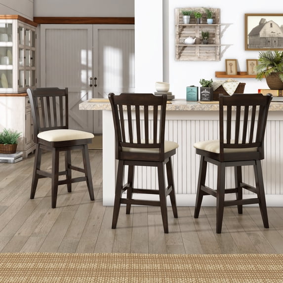 Weston Home Sheena Farmhouse Square Swivel Slat Back 29" Counter Height Stool, Antique Black
