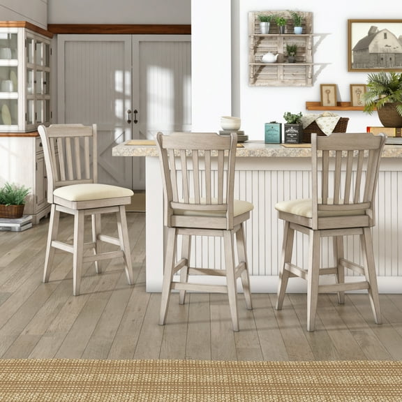 Weston Home Sheena Wood Slat Back 24-inch Counter Height Swivel Stool, Antique White