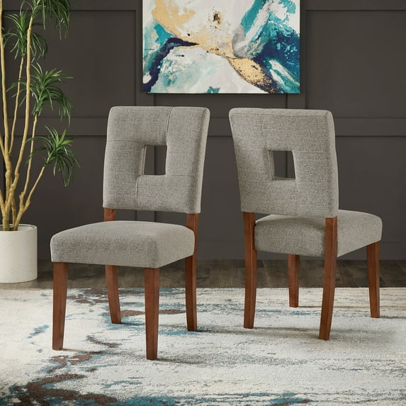 Weston Home Sive Upholstered Fabric Keyhole Dining Chairs, Set of 2, Light Gray