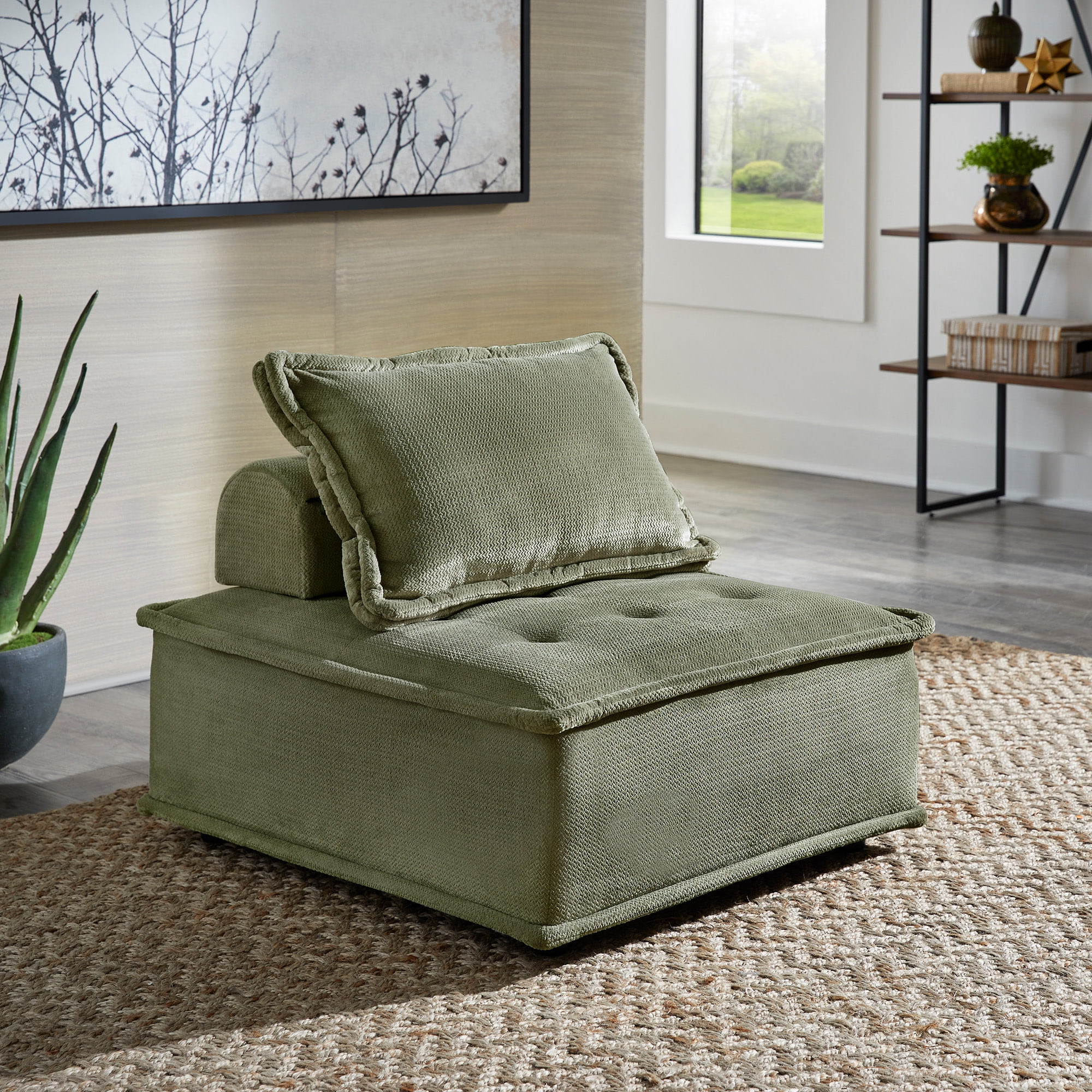 Weston Home Skagway Velvet Tufted Modular Accent Chair with Pillow Back, Moss Green