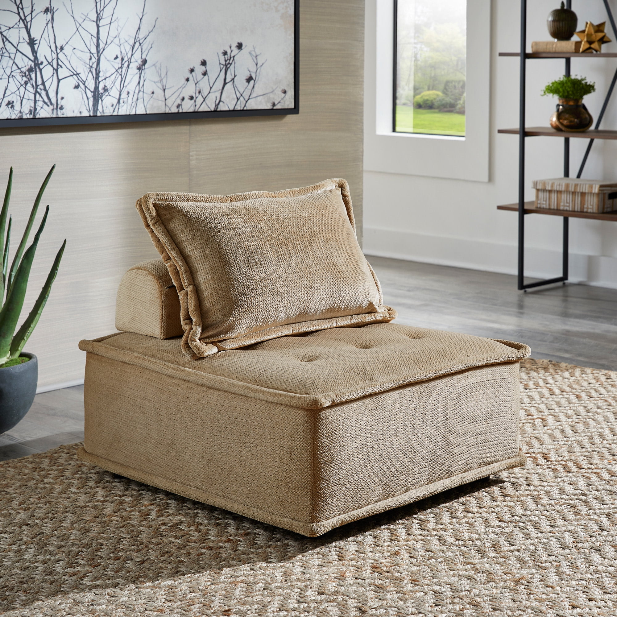 Weston Home Skagway Velvet Tufted Modular Accent Chair with Pillow Back Taupe