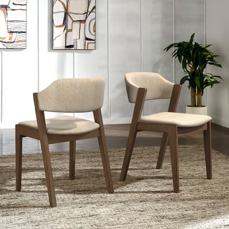 Weston Home Skovde Modern Walnut Finish Dining Chair, Set of 2, Beige Fabric