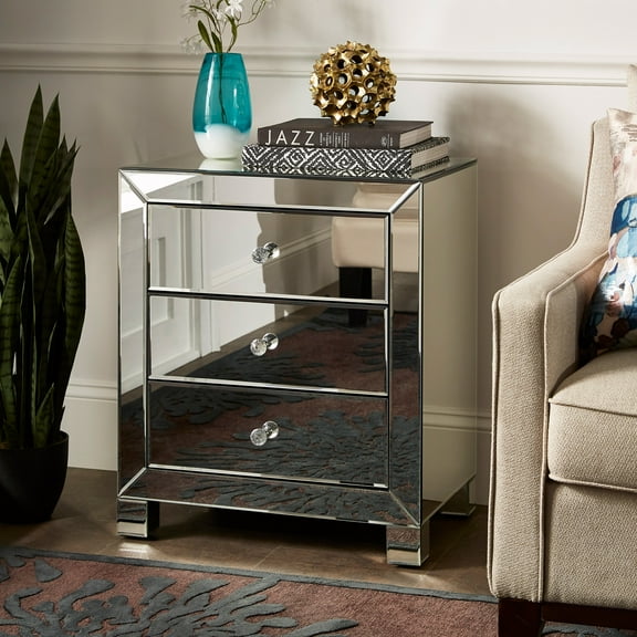Weston Home Sofian Rectangular Mirrored 3 Drawer End Table