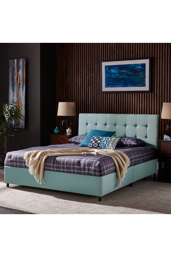Sophia Linen Tufted Queen Platform Bed, Blue