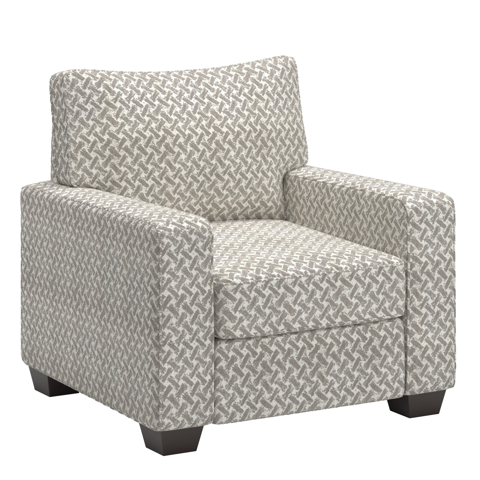 Weston Home Svolvar Modern Fabric Upholstered Square Arm Accent Chair, White/Gray Herringbone Pattern Fabric
