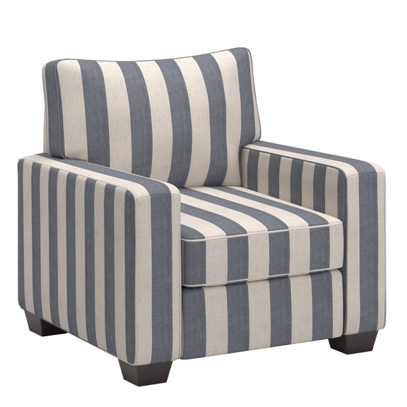 Weston Home Svolvar Modern Fabric Upholstered Square Arm Chair, Blue/White Strip Pattern Fabric
