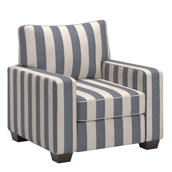 Weston Home Svolvar Modern Fabric Upholstered Square Arm Chair, Blue/White Strip Pattern Fabric