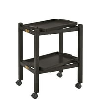 Weston Home Telluride Wood Finish Folding Bar Cart with Two Detachable Trays, Black Finish