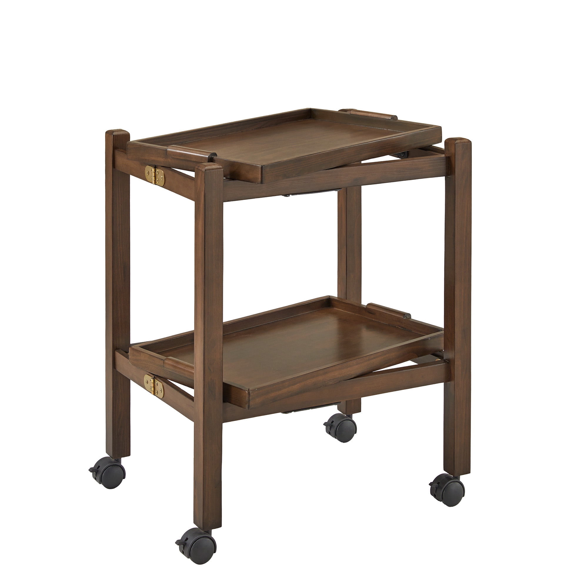 Weston Home Telluride Wood Finish Folding Bar Cart with Two Detachable Trays, Walnut Finish